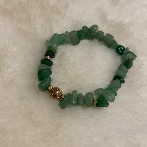 Green stone rough crystal beaded bracelet - Picture 2 of 5